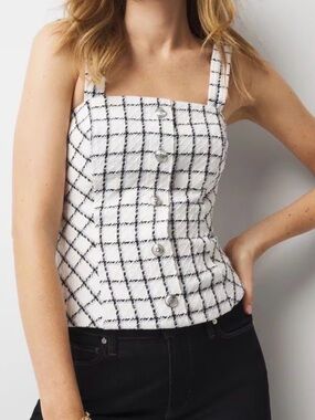 White House Black Market Tweed Plaid Button Front Corset Top